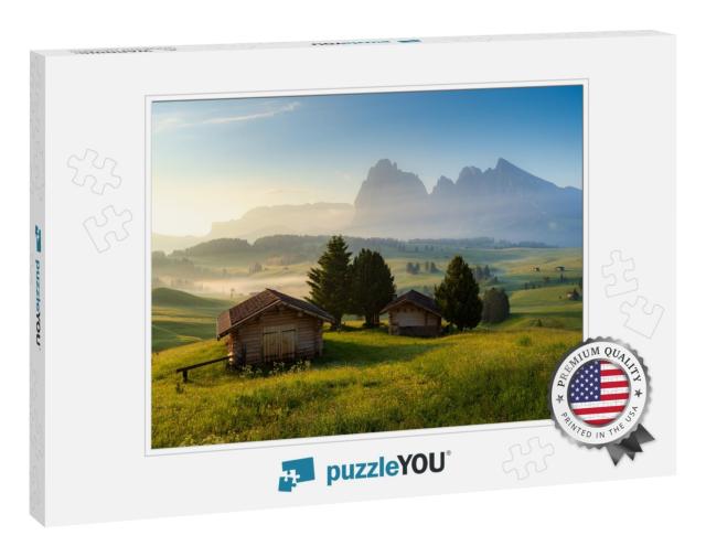 Chalets At Seiser Alm, High Altitude Meadow with Langkofe... Jigsaw Puzzle