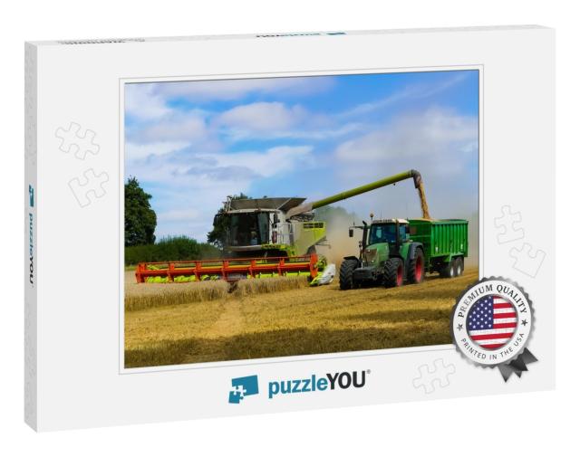 Tractor with Trailer Working in Tandem Alongside a Workin... Jigsaw Puzzle