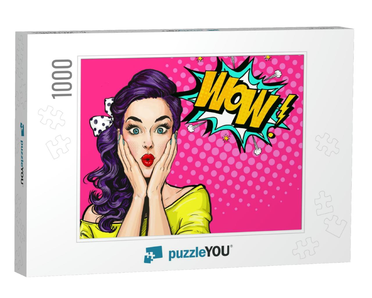 Pop Art Woman with Wow Face Holding Hands Near Her Cheeks... Jigsaw Puzzle with 1000 pieces