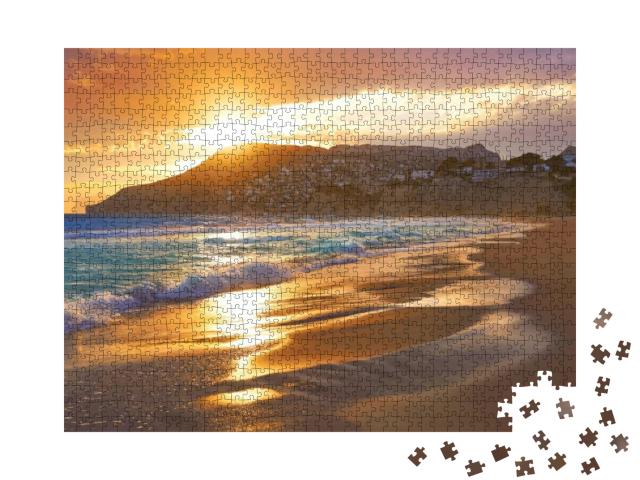 Arenal Bol Beach in Calpe Also Calp in Alicante of Spain... Jigsaw Puzzle with 1000 pieces