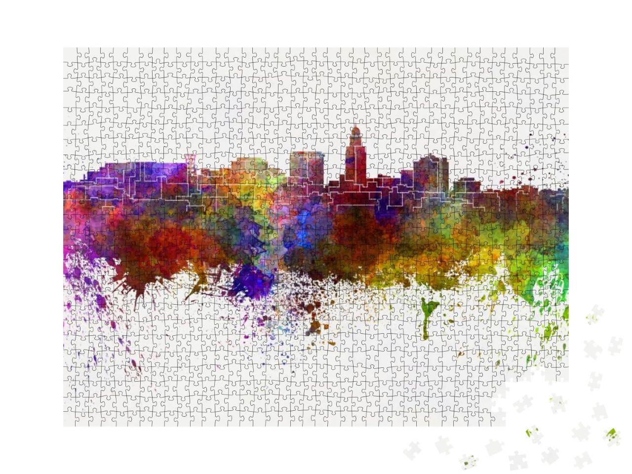 Lincoln Skyline in Watercolor Background... Jigsaw Puzzle with 1000 pieces