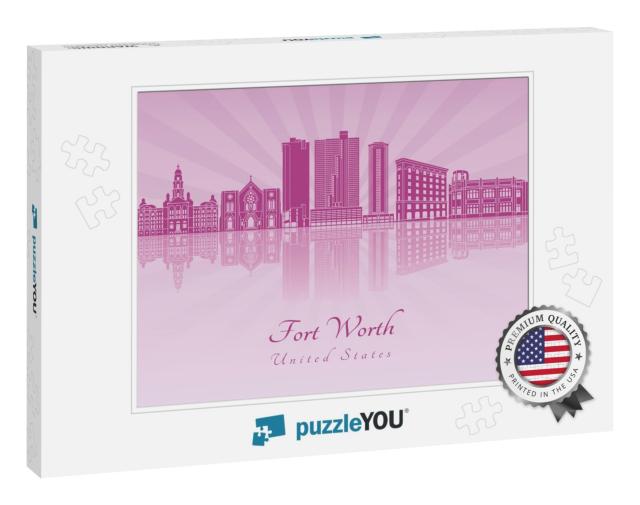Fort Worth Skyline in Purple Radiant Orchid in Editable V... Jigsaw Puzzle