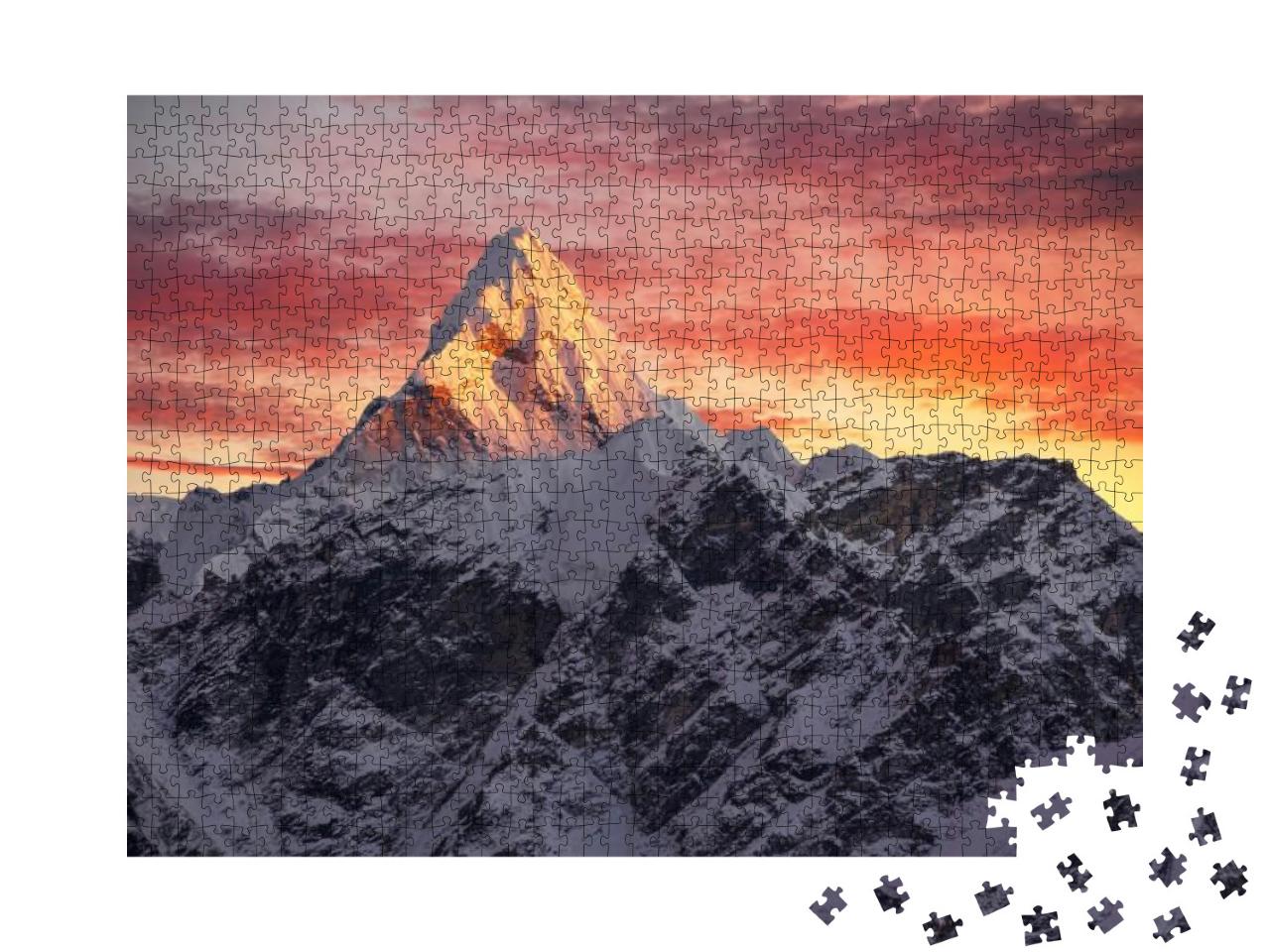 Greatness of Nature. Ama Dablam Peak 6856 M At Sunset. Ne... Jigsaw Puzzle with 1000 pieces