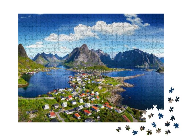 Reine, Lofoten, Norway. the Village of Reine Under a Sunn... Jigsaw Puzzle with 1000 pieces