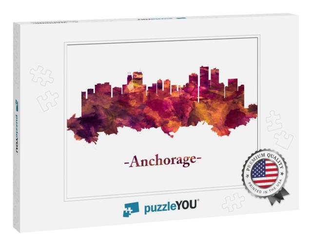 Red Skyline of Anchorage, Alaska's Largest City... Jigsaw Puzzle
