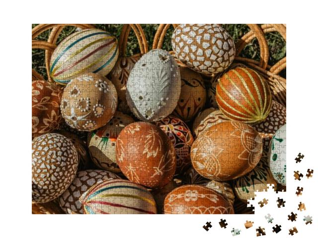 Full Background of Colorful, Hand Painted Easter Eggs. Ea... Jigsaw Puzzle with 1000 pieces