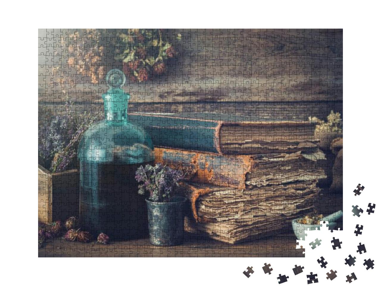 Tincture Bottles, Assortment of Dry Healthy Herbs, Old Bo... Jigsaw Puzzle with 1000 pieces