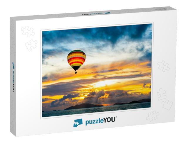 Hot Air Balloon Over the Sea At Sunset... Jigsaw Puzzle