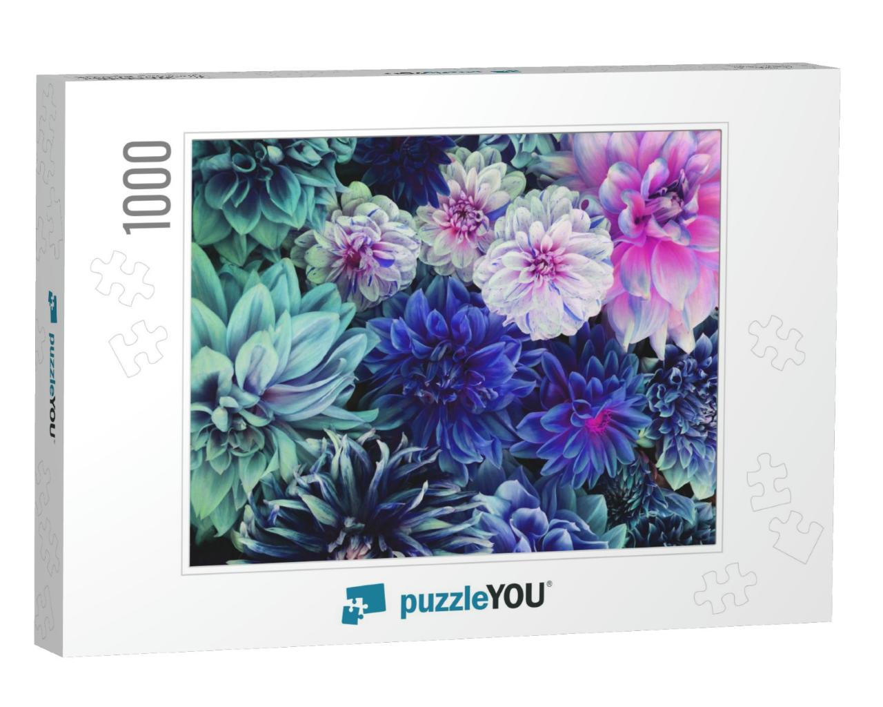 Beautiful Fresh Colorful Blue, White & Purple Dahlia Flow... Jigsaw Puzzle with 1000 pieces