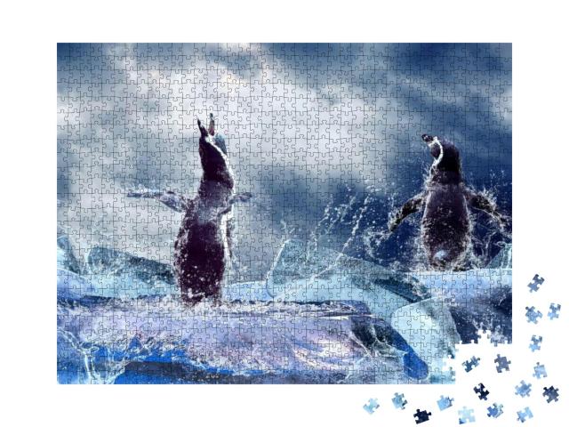 Penguin on the Ice in Water Drops... Jigsaw Puzzle with 1000 pieces