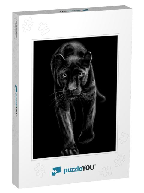 Panther. Artistic, Sketchy, Black & White Portrait of a W... Jigsaw Puzzle