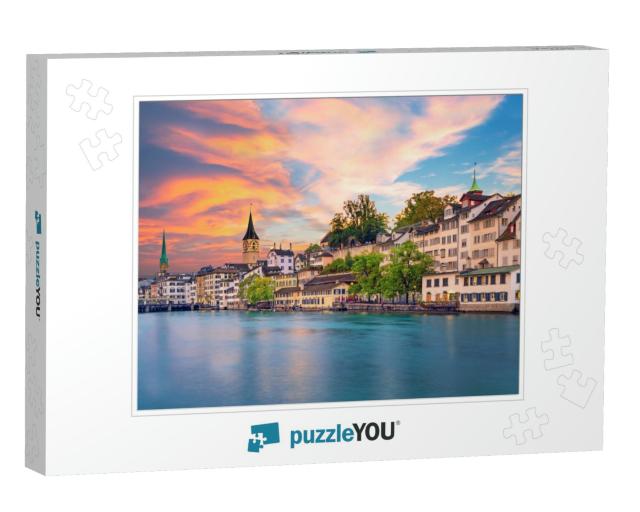 Scenic View of Historic Zurich City Center with Famous Fr... Jigsaw Puzzle