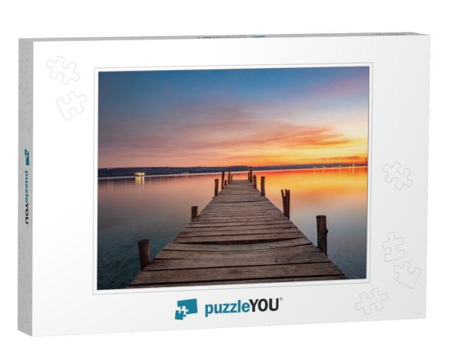 Small Dock or Wooden Pier & the Sea Lake At Sunset... Jigsaw Puzzle