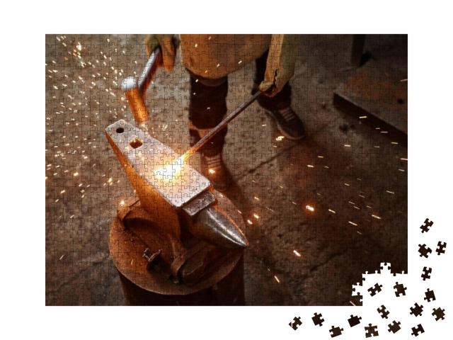 Close-Up of Blacksmith Using Work Tool to Forge the Iron... Jigsaw Puzzle with 1000 pieces