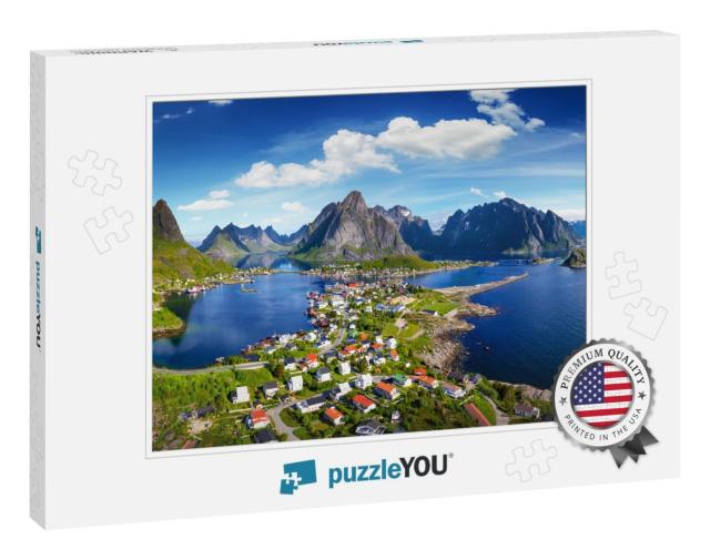 Reine, Lofoten, Norway. the Village of Reine Under a Sunn... Jigsaw Puzzle