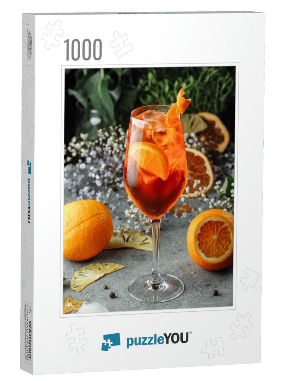 Aperol Spritz Cocktail on a Gray Concrete Background. a G... Jigsaw Puzzle with 1000 pieces
