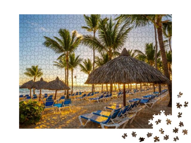 Tropical Beach Resort At Sunrise in Punta Cana, Dominican... Jigsaw Puzzle with 1000 pieces