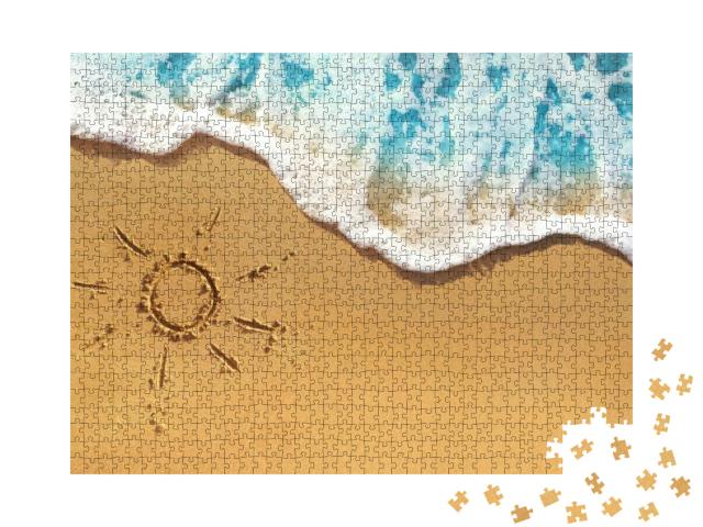 Soft Waves with Foam Blue Ocean Sea on a Golden Sunny San... Jigsaw Puzzle with 1000 pieces