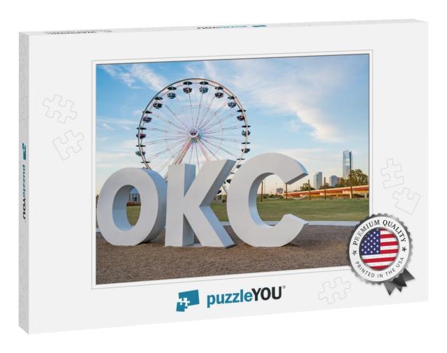 Skyline of Oklahoma City, Ok with Okc Sign & Ferris Wheel... Jigsaw Puzzle