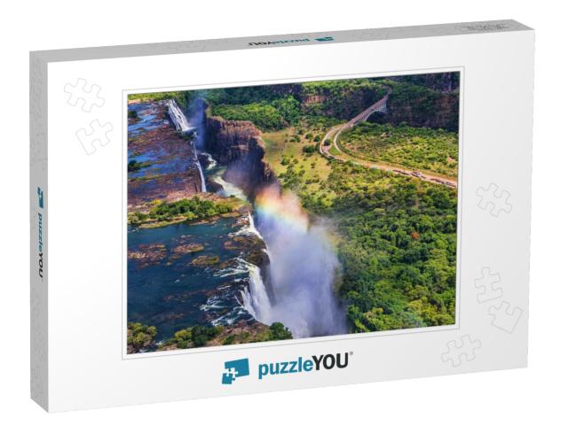 Rainbow Over Victoria Falls in Zimbabwe, Sunny Day in Afr... Jigsaw Puzzle