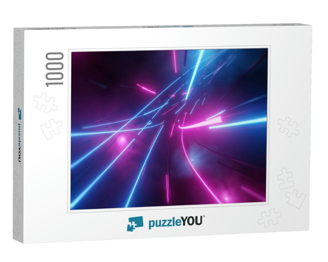 Abstract Neon Lights Into Digital Technology Tunnel. Futu... Jigsaw Puzzle with 1000 pieces