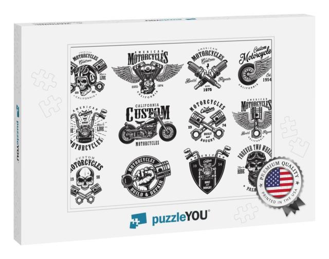 Set of Vintage Custom Motorcycle Emblems, Labels, Badges... Jigsaw Puzzle