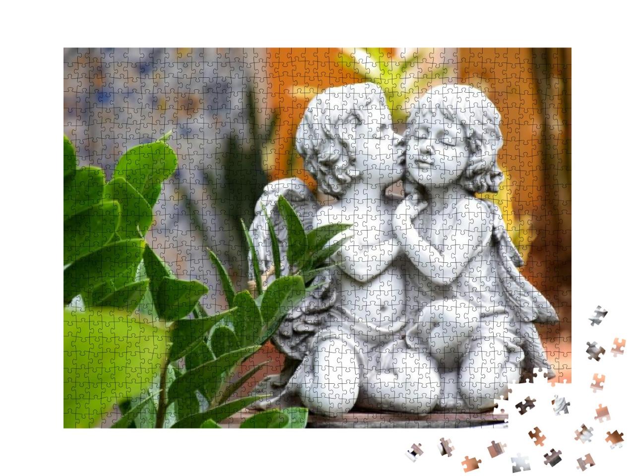 Cupid, Angel Statue, a Statue of a Girl with a Boy Kissin... Jigsaw Puzzle with 1000 pieces