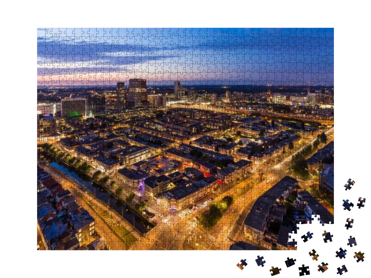 Den Haag the Hague Skyline from Above At Twilight, the Ne... Jigsaw Puzzle with 1000 pieces