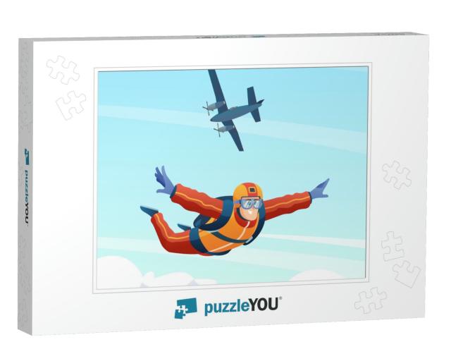 Skydiver Jumps from the Plane & Skydiving in the Sky Illu... Jigsaw Puzzle