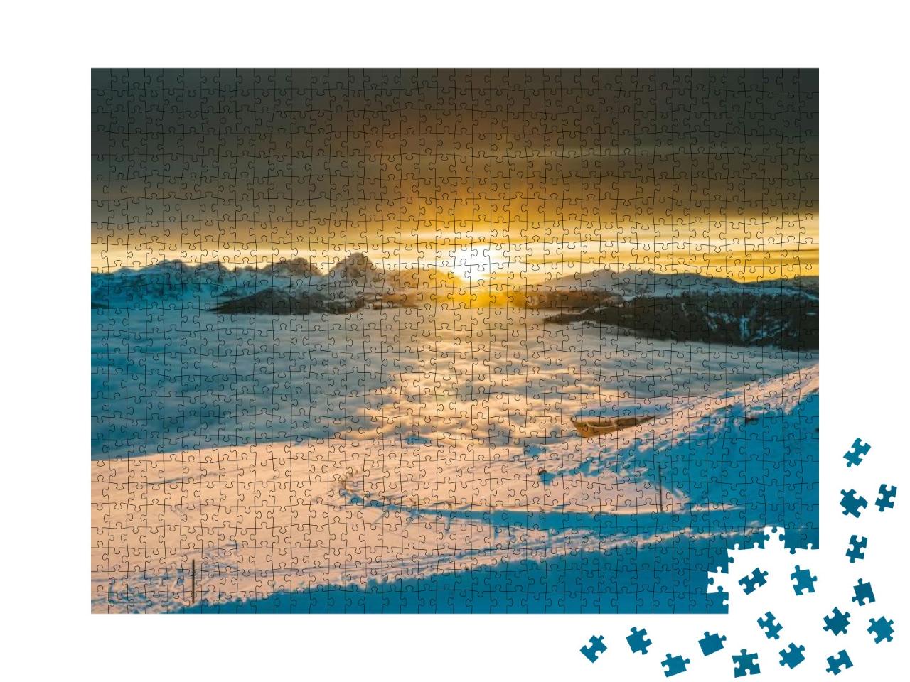 Drone Aerial View of Snowy Mountains in Kronplatz, Italy... Jigsaw Puzzle with 1000 pieces