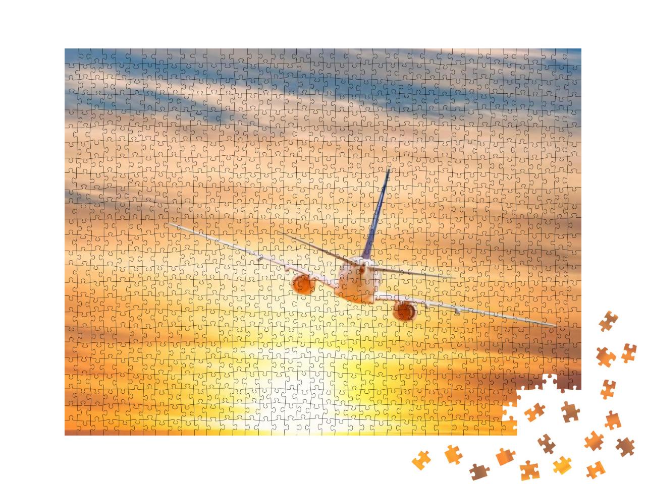 Airplane Flies Into the Sunset & Evening Clouds... Jigsaw Puzzle with 1000 pieces