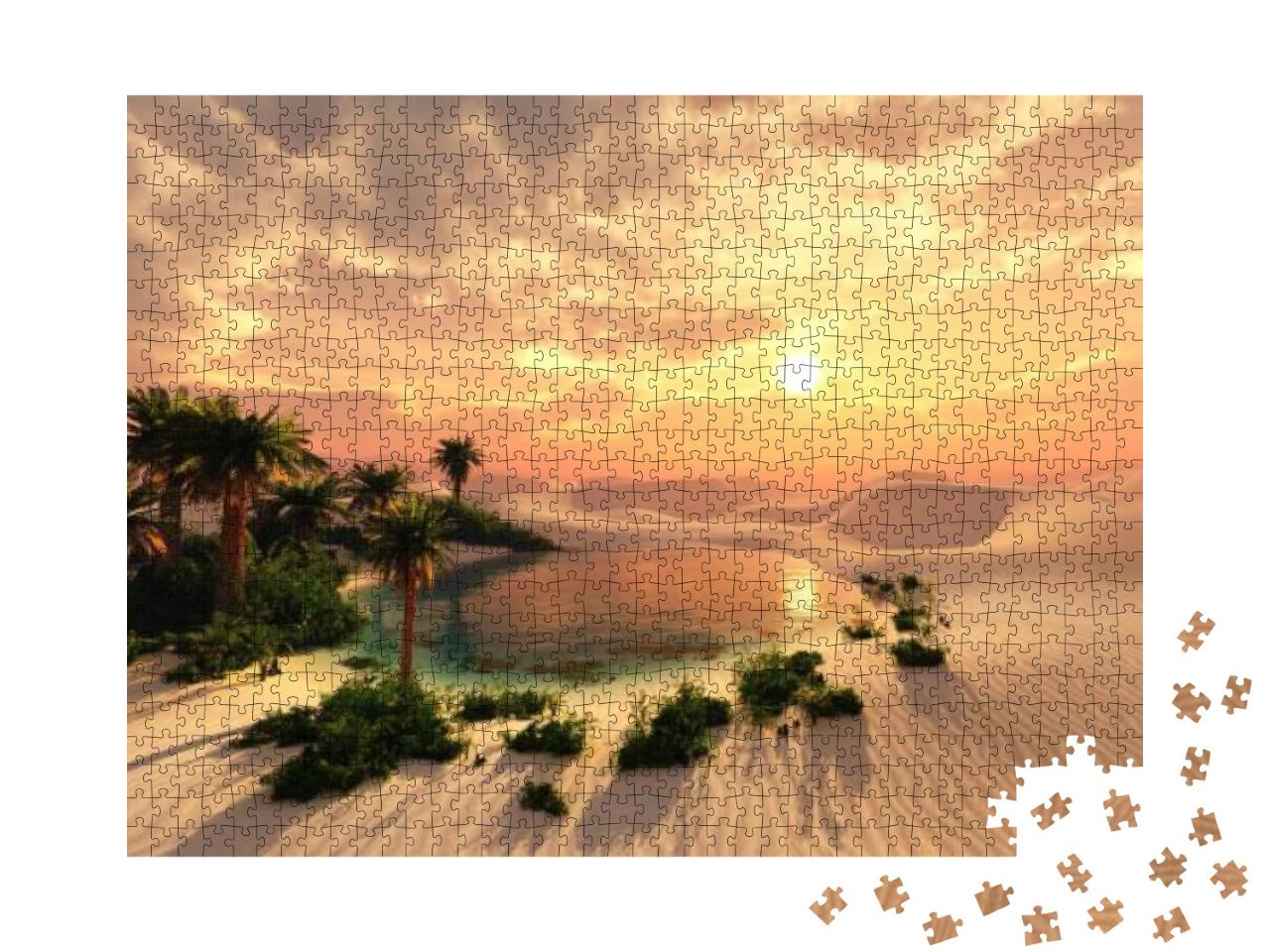 Oasis At Sunset in a Sandy Desert, a Panorama of the Dese... Jigsaw Puzzle with 1000 pieces