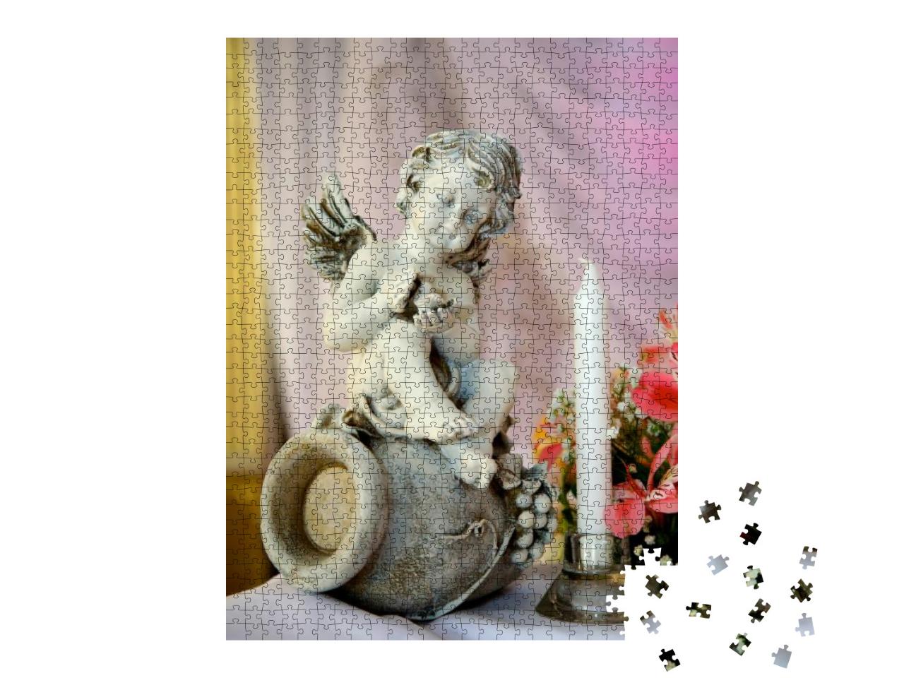 Figure of an Angel Statue Candle Stands on the Table Clos... Jigsaw Puzzle with 1000 pieces