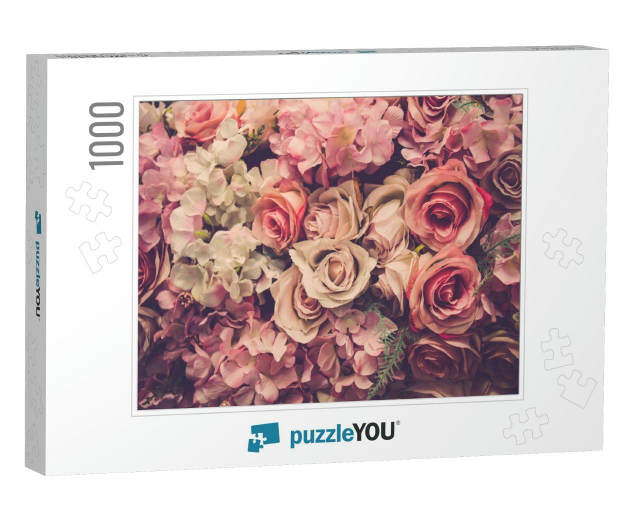 Pink Roses Background. Retro Filter... Jigsaw Puzzle with 1000 pieces