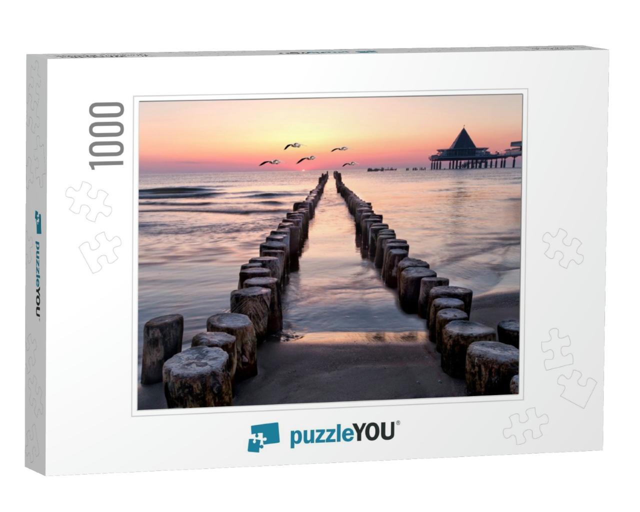 Sunrise with Seagulls on the Beach of Usedom, Baltic Sea... Jigsaw Puzzle with 1000 pieces