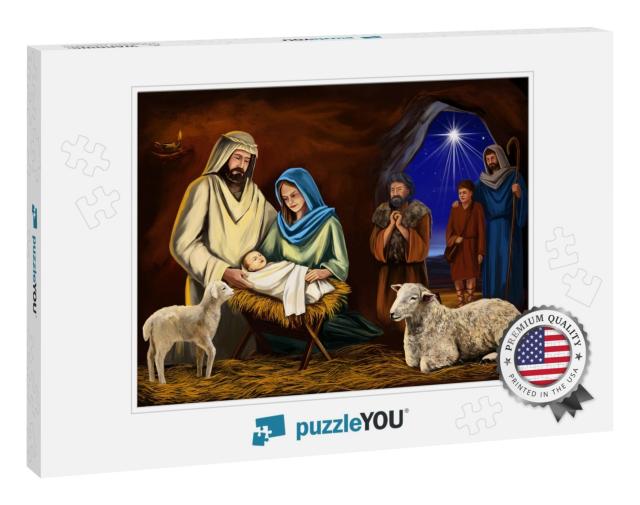 Christmas Story. Christmas Night, Mary, Joseph & the Baby... Jigsaw Puzzle