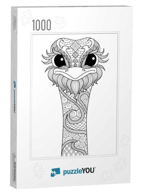 Hand Drawn Zentangle Ostrich for Coloring Page, Logo, T S... Jigsaw Puzzle with 1000 pieces