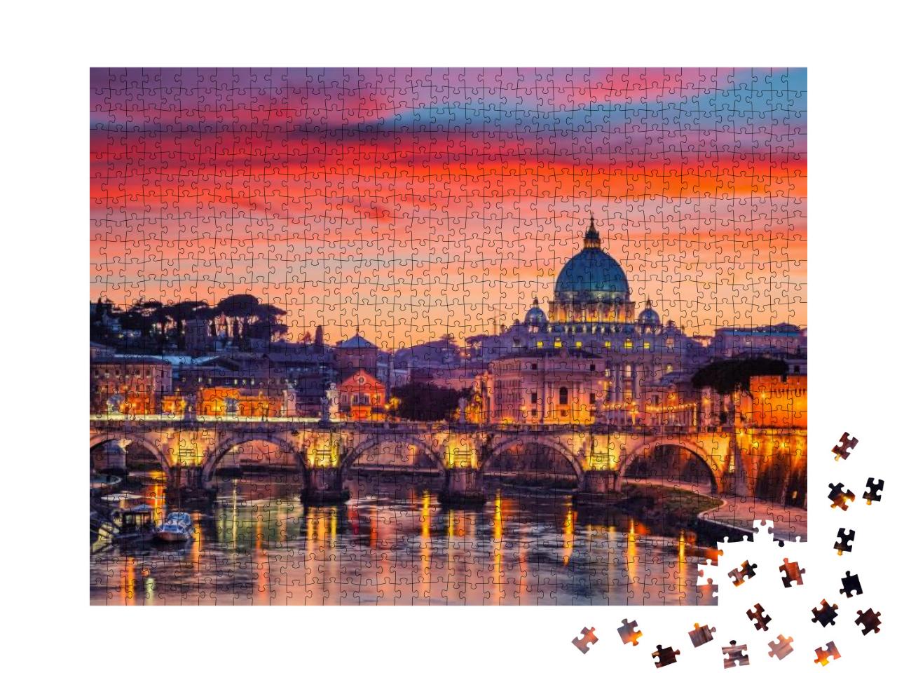 Night View of St. Peters Cathedral & Tiber River in Rome... Jigsaw Puzzle with 1000 pieces