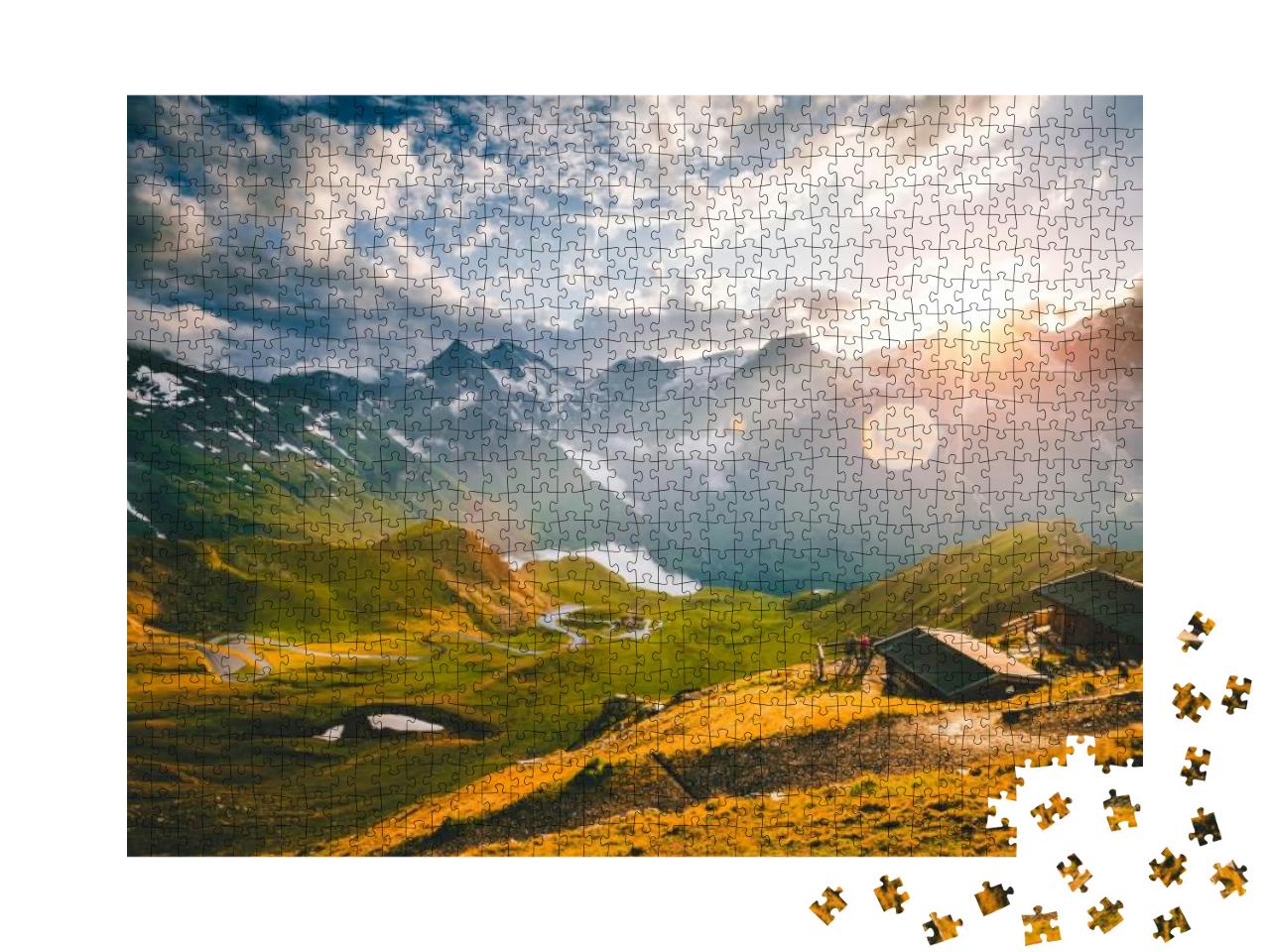 Aerial View on a Winding Road in Summer Day. Location Pla... Jigsaw Puzzle with 1000 pieces