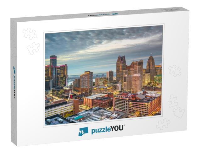 Detroit, Michigan, USA Downtown Skyline from Above At Dusk... Jigsaw Puzzle