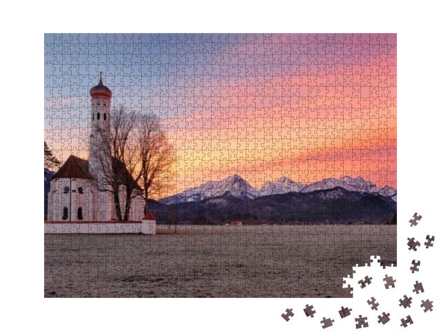 St. Coloman Church At Sunrise, Alps, Bavaria, Germany... Jigsaw Puzzle with 1000 pieces
