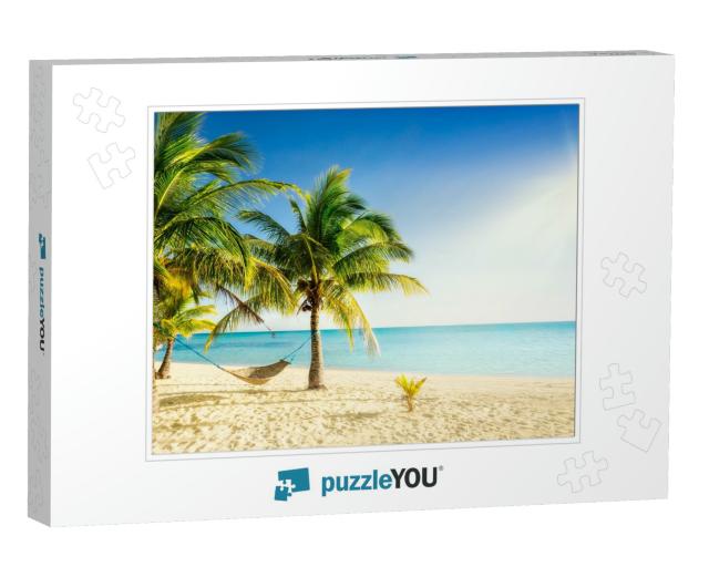 Sunny Paradise Beach with Palm Trees & Traditional Braide... Jigsaw Puzzle
