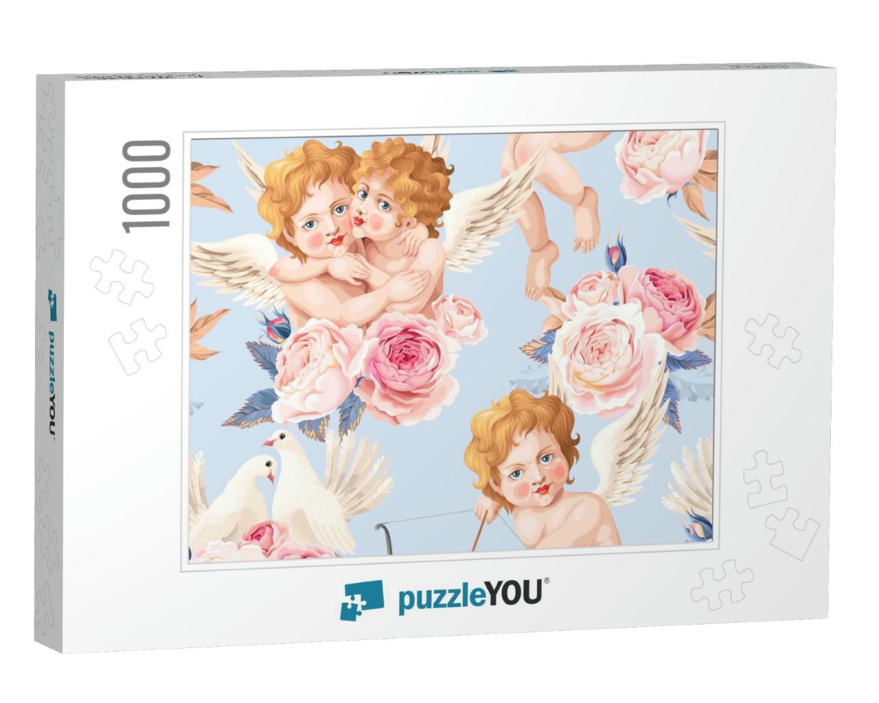 Valentines Day Seamless with Roses & Cupid... Jigsaw Puzzle with 1000 pieces