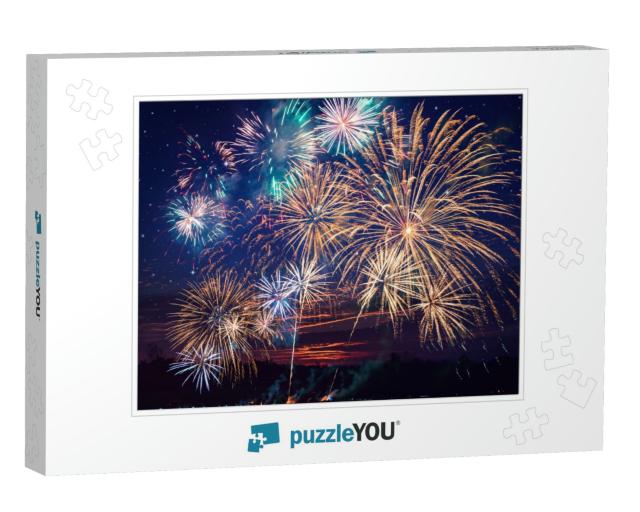 Colorful Fireworks on the Night Sky Background... Jigsaw Puzzle