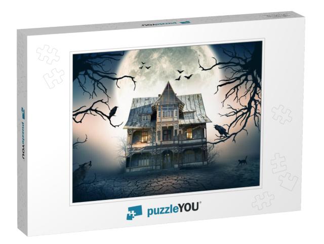 Haunted House with Full Moon in the Background. Haunted H... Jigsaw Puzzle