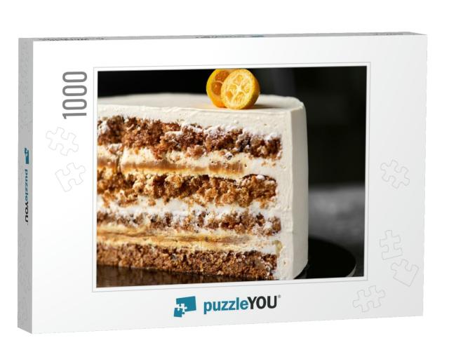 Carrot Cake with Salted Caramel. Selected Focus, Close Up... Jigsaw Puzzle with 1000 pieces