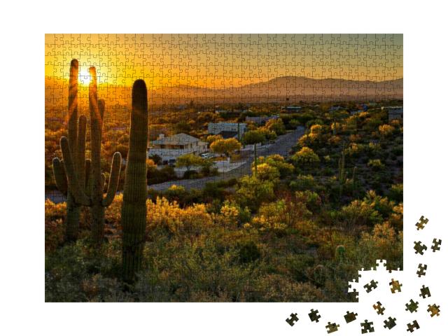 Houses Between Saguaros in Tucson Arizona... Jigsaw Puzzle with 1000 pieces