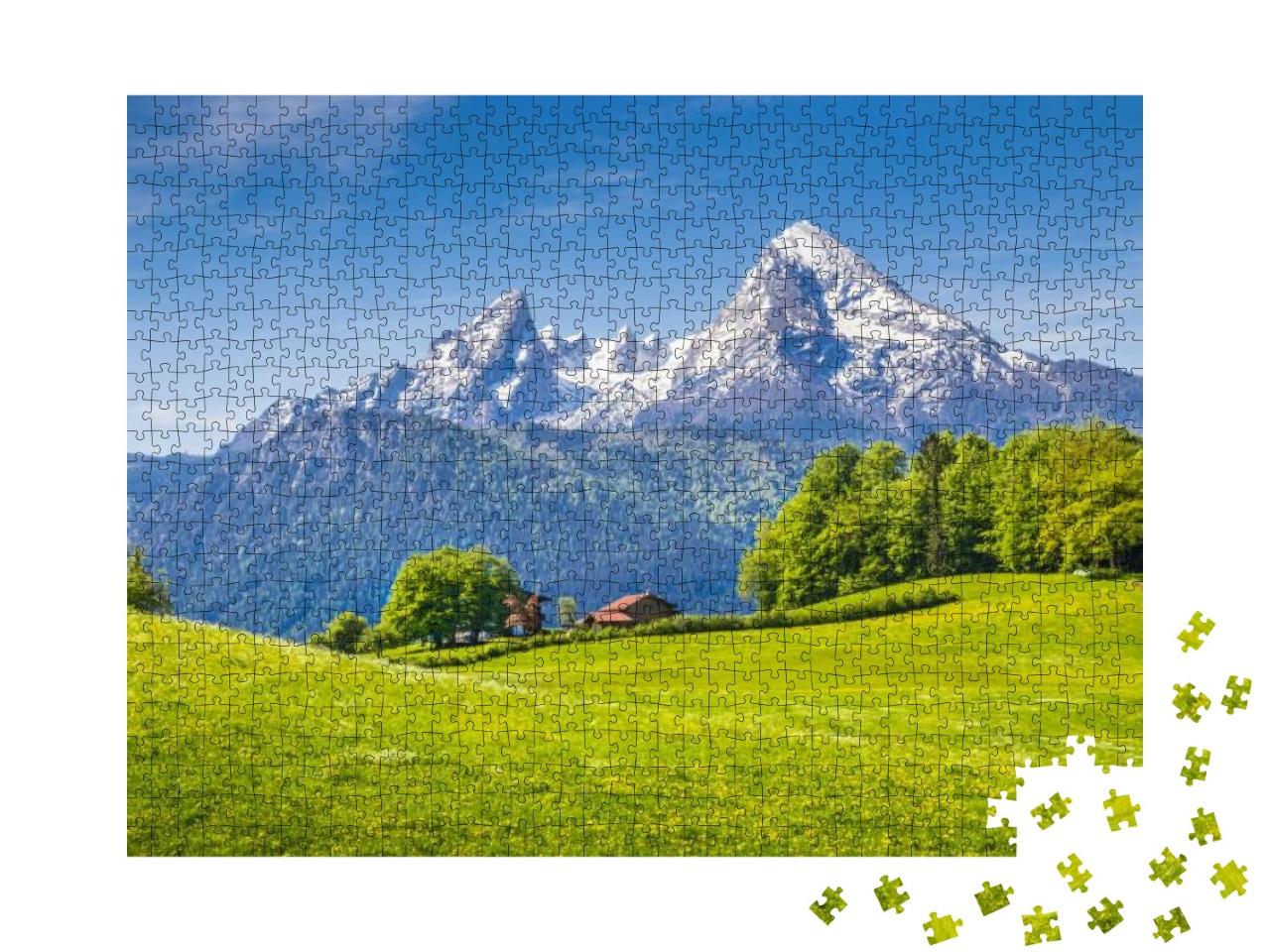 Idyllic Landscape in the Alps with Fresh Green Meadows &... Jigsaw Puzzle with 1000 pieces