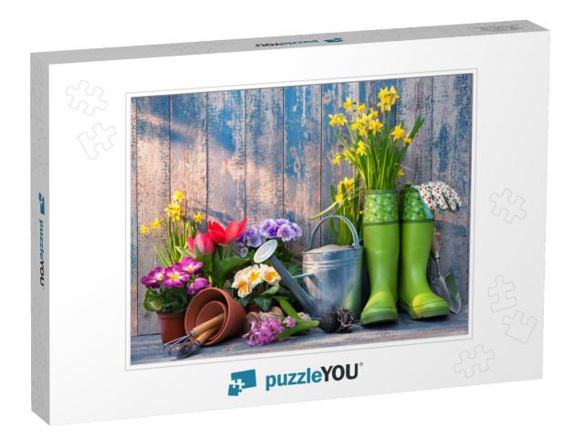 Gardening Tools & Flowers on the Terrace in the Garden... Jigsaw Puzzle