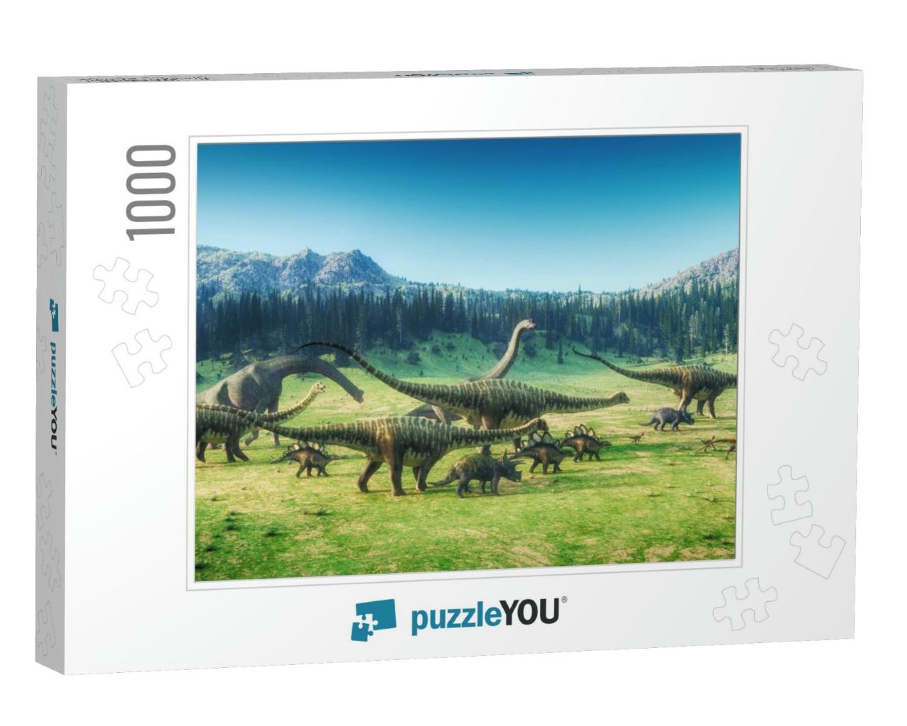 Dinosaurs on the Valley. This is a 3D Render Illustration... Jigsaw Puzzle with 1000 pieces
